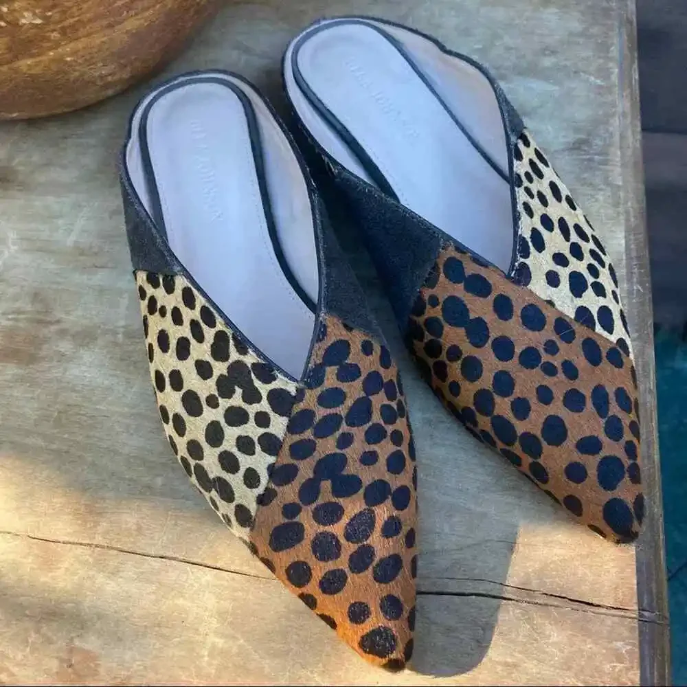Ulla‎ Johnson flats mules size 6.5 slip on calf hair animal print mobwife pointy
